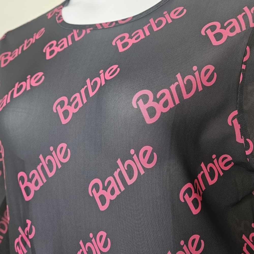 Barbie Sheer Black Bodysuit with Pink Print